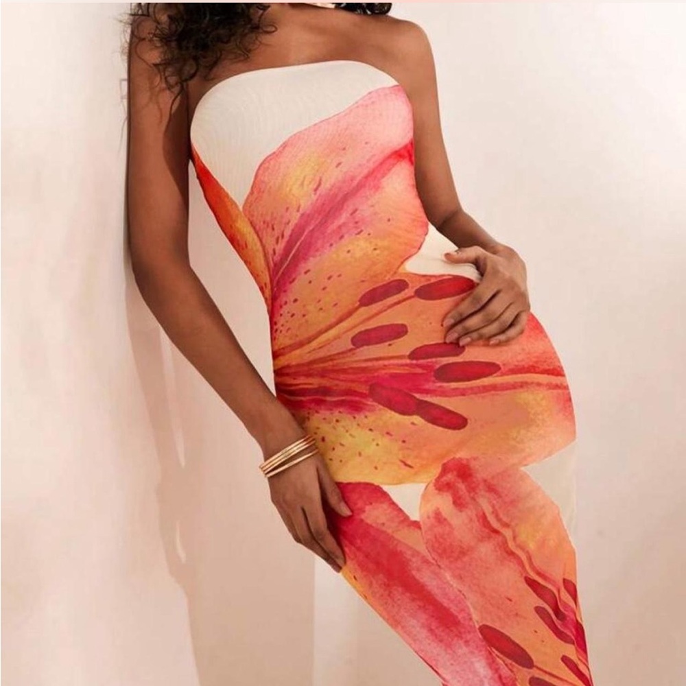 Strapless Floral Bodycon Maxi Dress